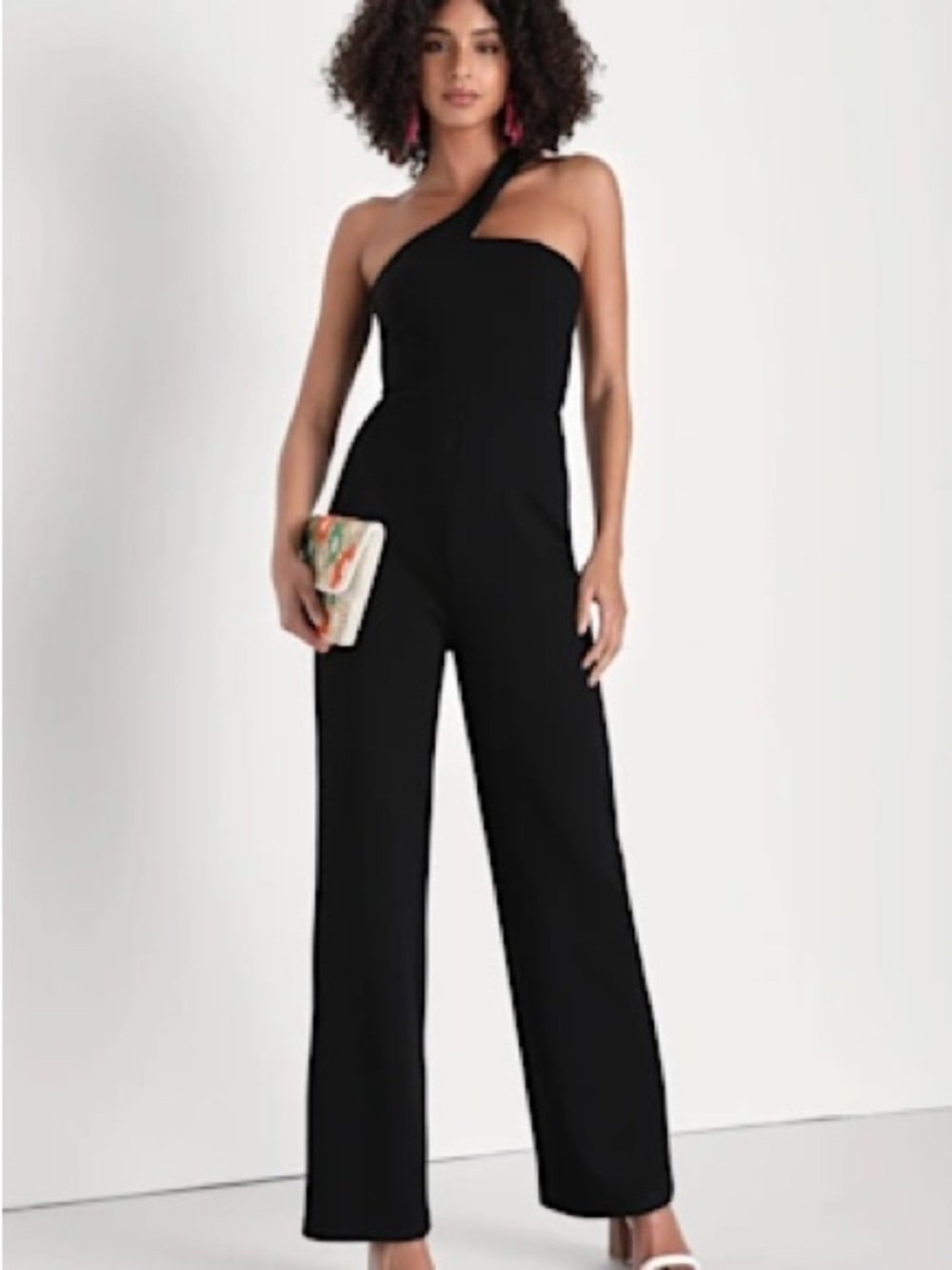 Lulu's One-Shoulder Black Wide-Leg Jumpsuit